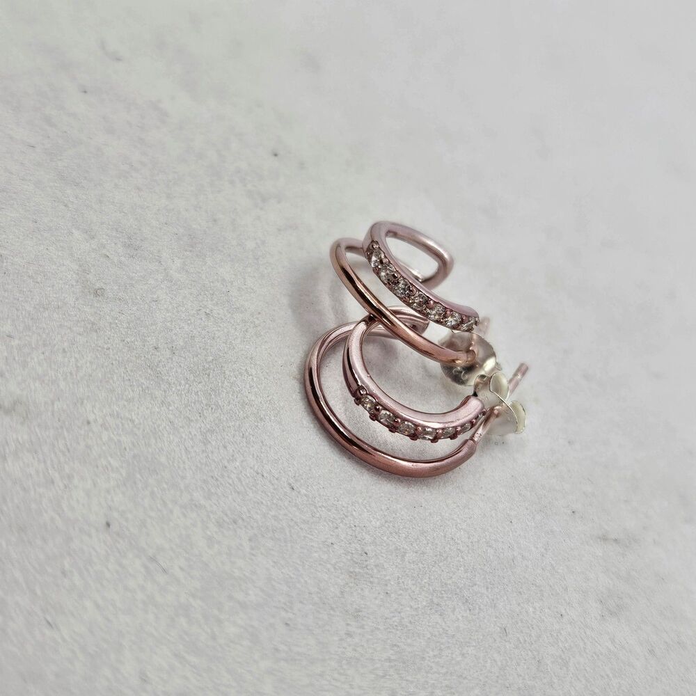 Rose Gold Plated Sterling Silver And CZ Stud Hoop Earrings 925